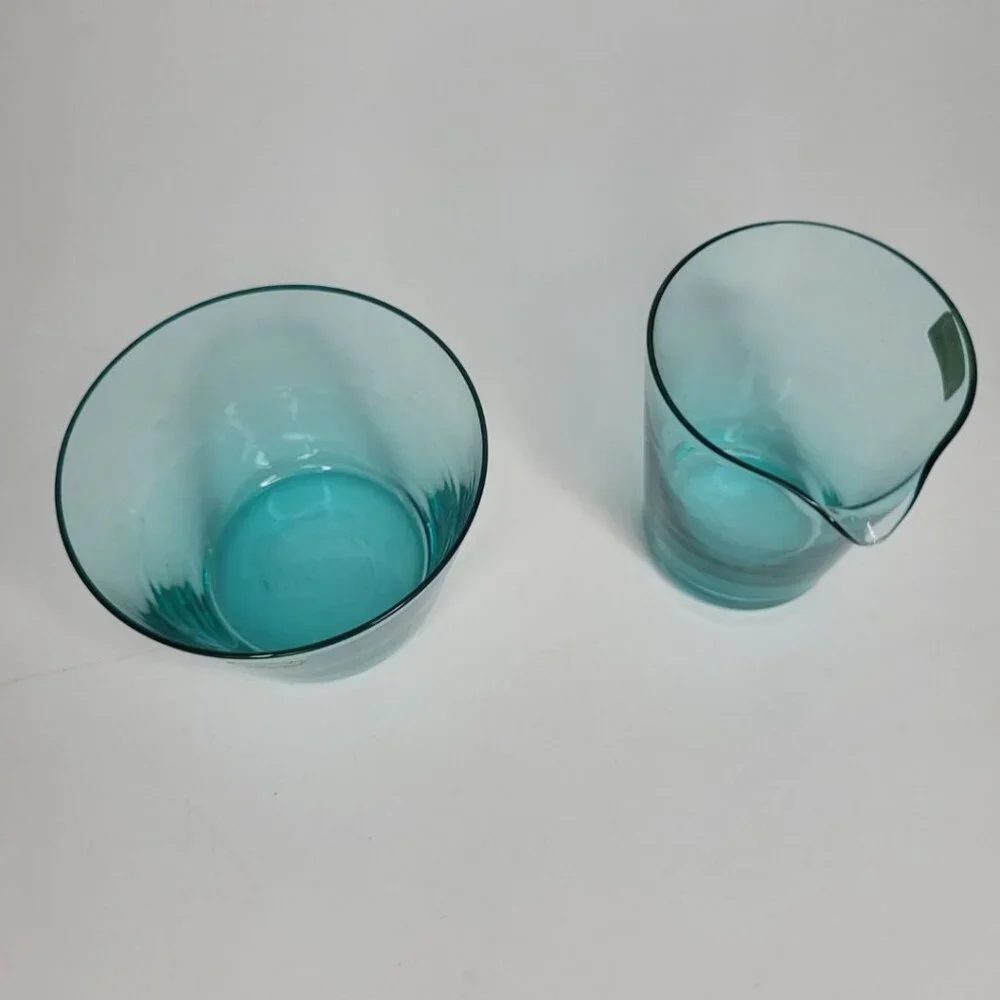 Bjorkshult Swedish Sea Blue Thin‎ Glass Cream Sugar Set